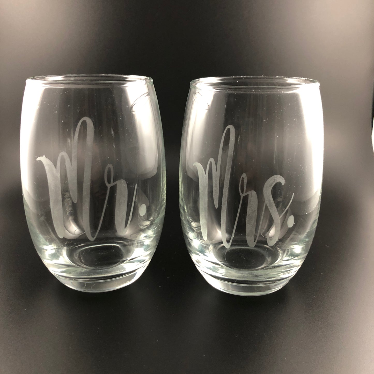 Etched Stemless Wine Glass
