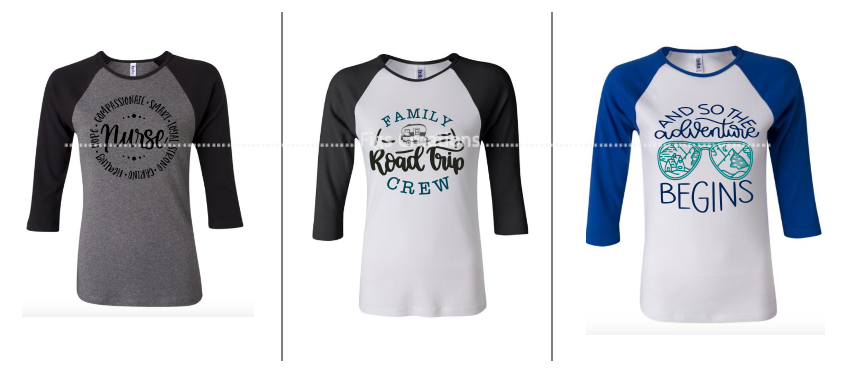 Women's Printed Raglan T-Shirt - 3/4 Sleeves by Best of Signs - Custom Printed Women's Printed Raglan T-Shirt - 3/4 Sleeves