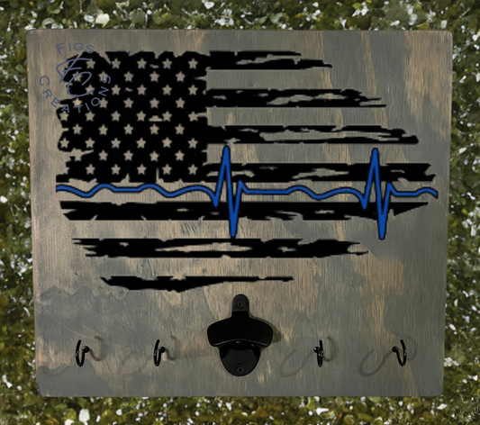 American Flag w/ Blue Heartbeat BBQ Board