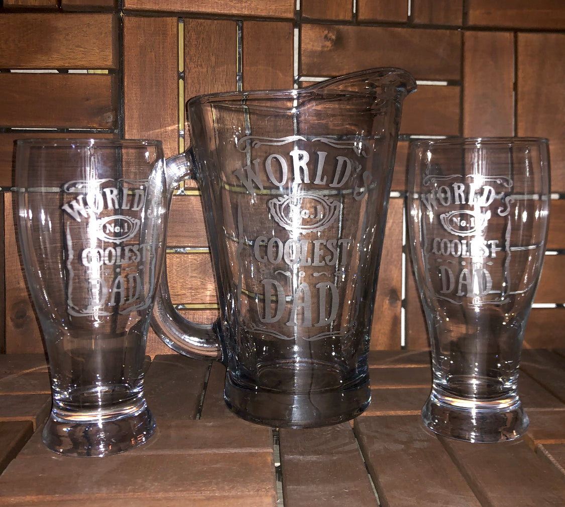 Etched Beer Glasses & Pitcher Set