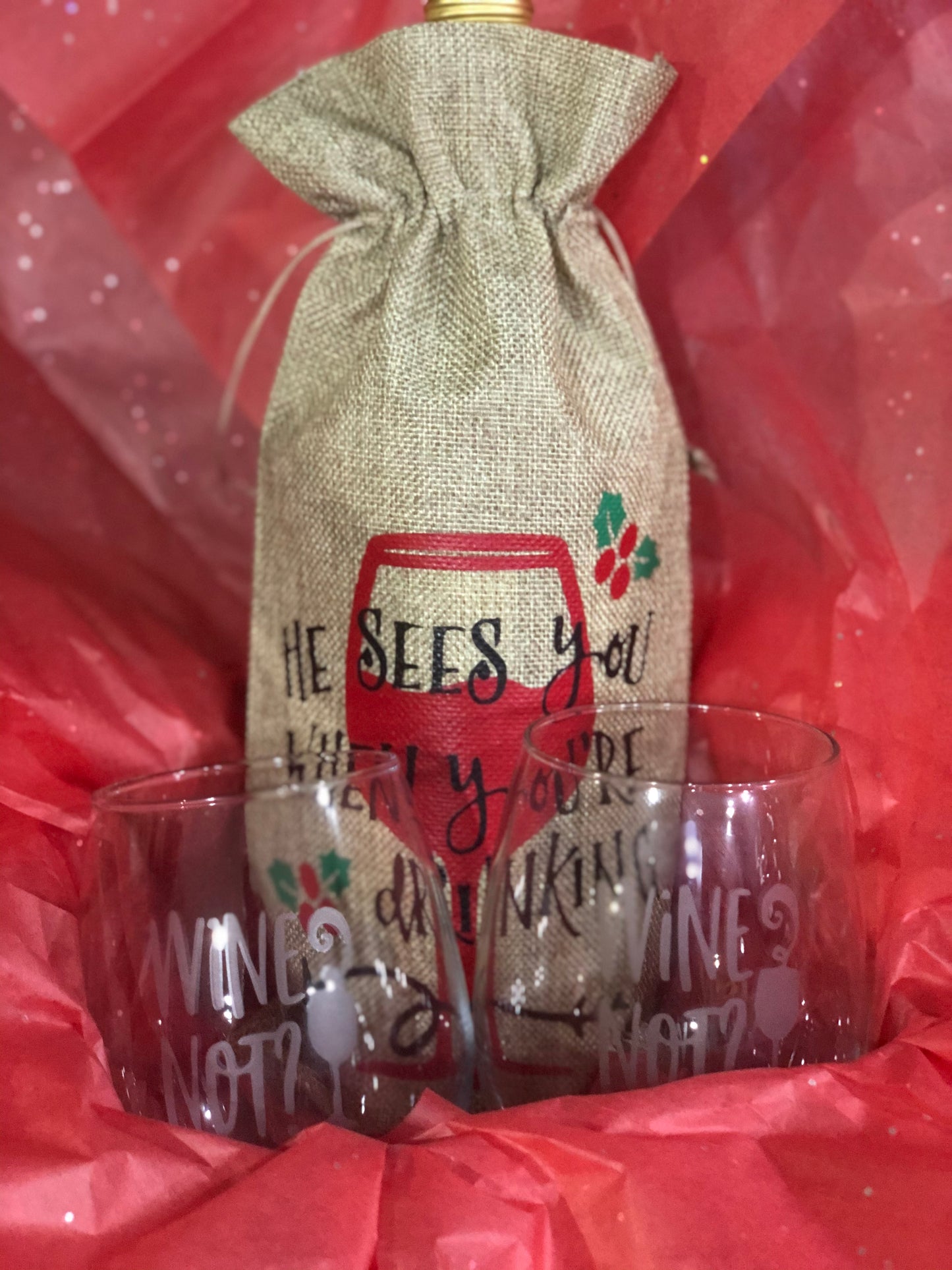 Personalized Etched Glasses and Wine/Liquor Bottle Gift Bag Gift Set