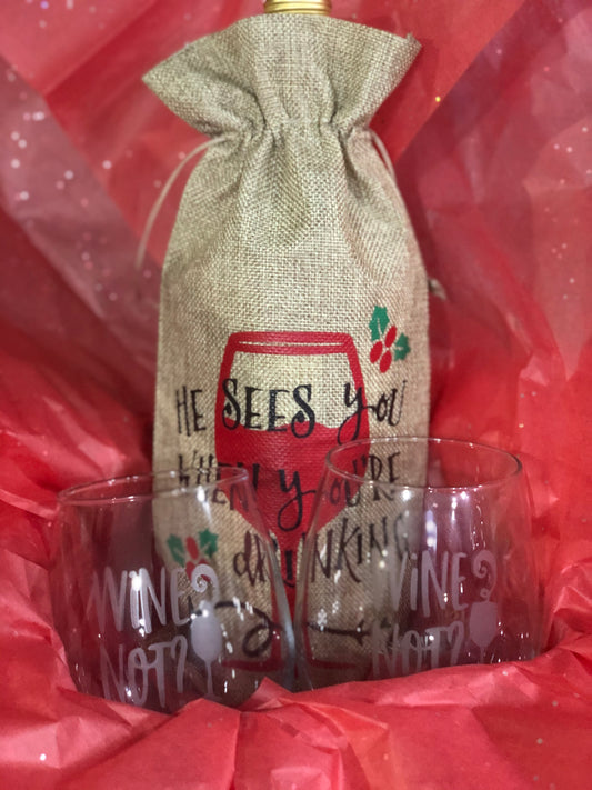 Personalized Etched Glasses and Wine/Liquor Bottle Gift Bag Gift Set