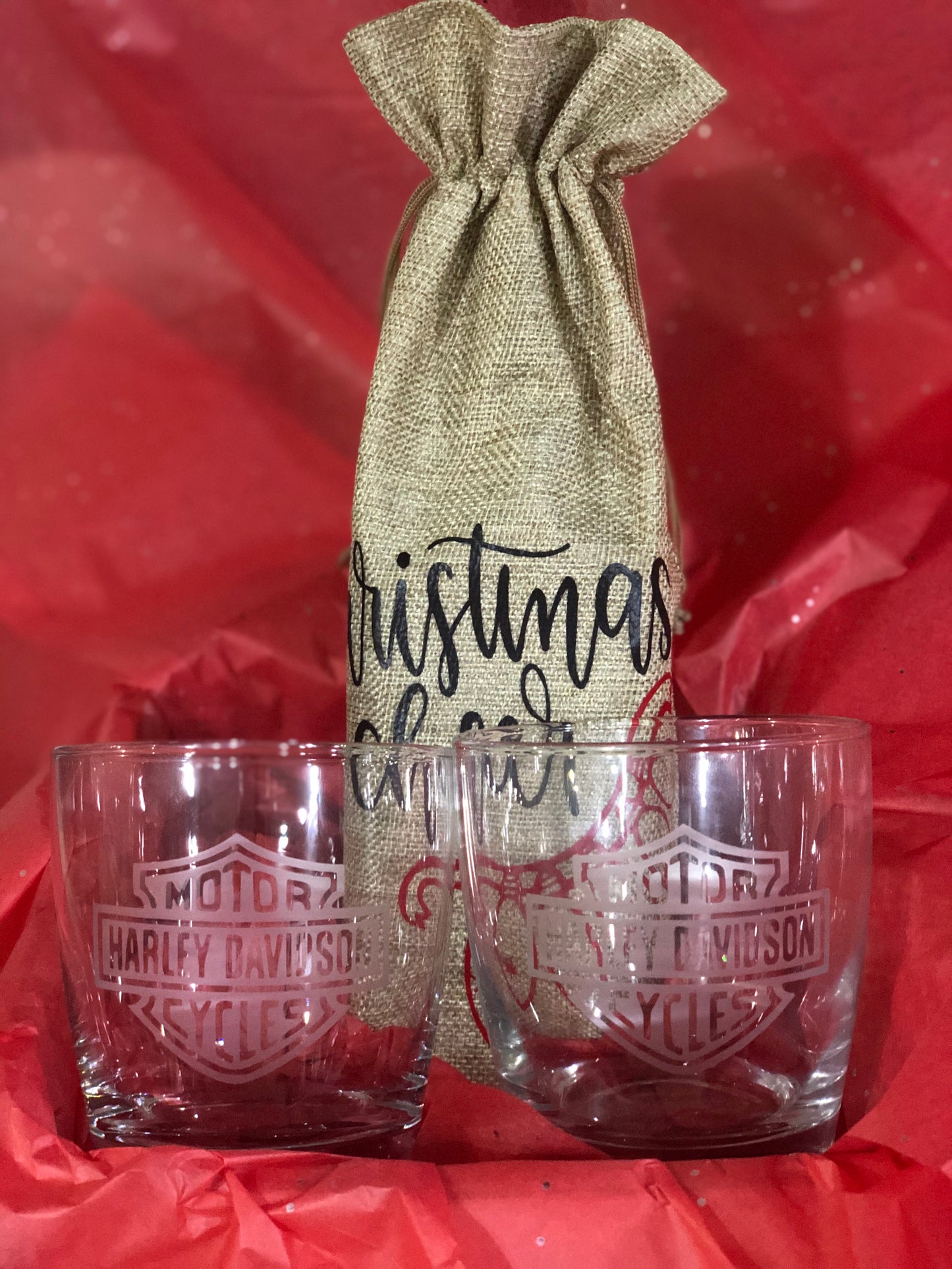 Personalized Etched Glasses and Wine/Liquor Bottle Gift Bag Gift Set