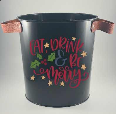 Personalized Large Metal Round Bucket w/ Leather Strap