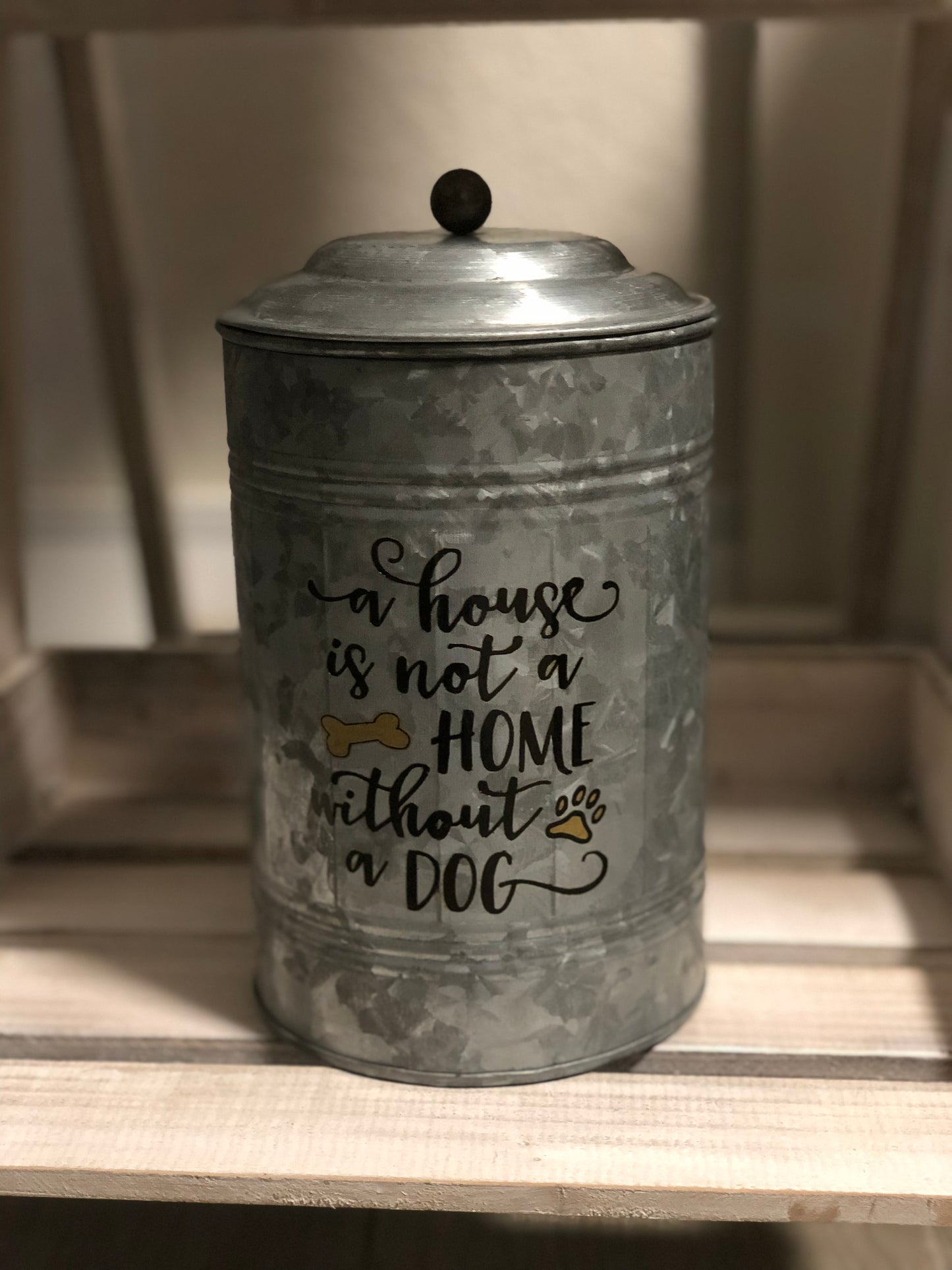 Medium Galvanized Metal Canister - 'A House Is Not A Home Without A Dog'